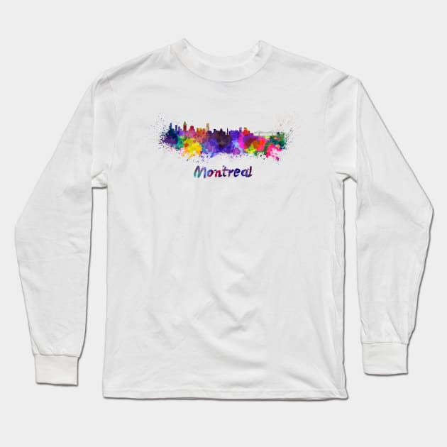 Montreal skyline in watercolor Long Sleeve T-Shirt by PaulrommerArt